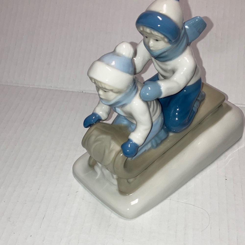Porcelain Sledding Children Figurine 1992 Made in Mexico